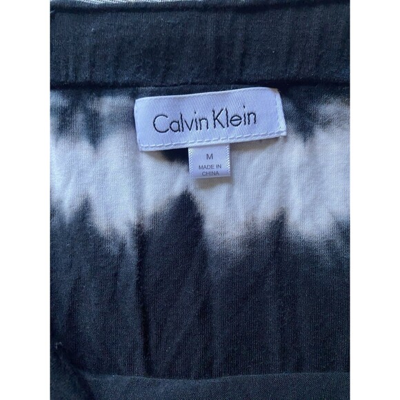 CALVIN KLEIN Maxi Skirt Tie Dye Stretch Pull-On Long Boho Womens M Black White - Picture 3 of 7